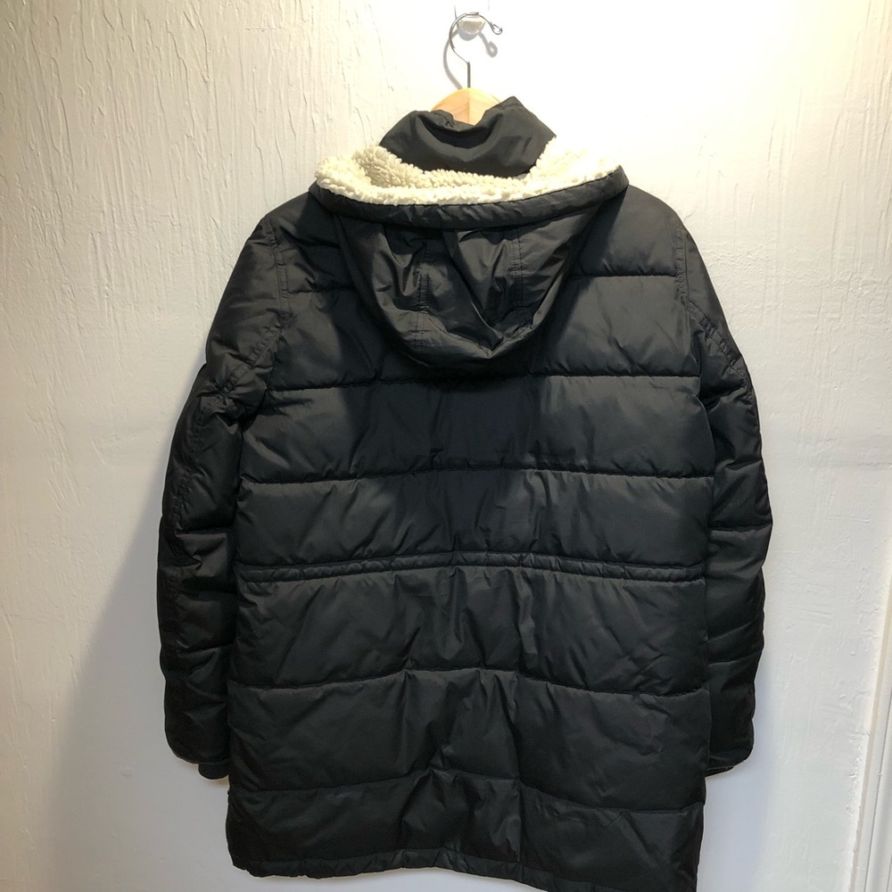 J. Crew Vail Long Puffer Coat Hooded Sherpa Lined Black Size Large - Picture 7 of 16